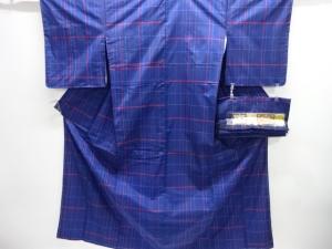 未使用品　格子織り出し本場泥大島紬着物アンサンブル